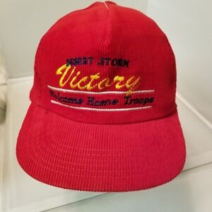 Vintage Desert Storm VICTORY WElcome HOME TROOPS Corduroy SnapBack Strap Red Hat